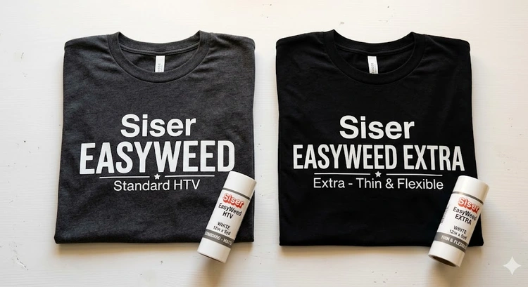 Siser EasyWeed vs EasyWeed Extra rolls side by side showing material comparison