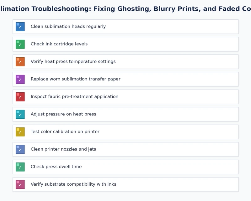 sublimation troubleshooting checklist covering ghosting blurry prints and faded color fixes