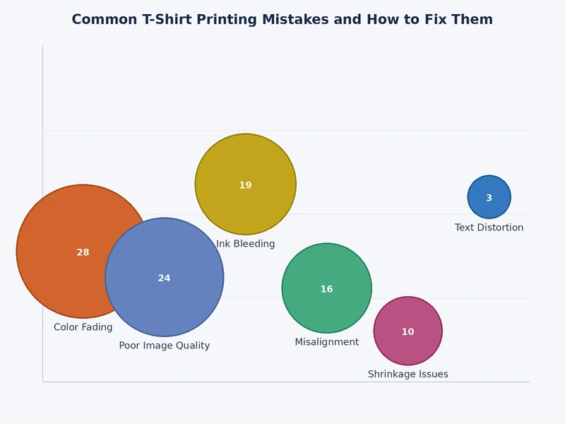 Chart comparing t-shirt printing mistake frequency across heat press, screen printing, DTG, and HTV methods