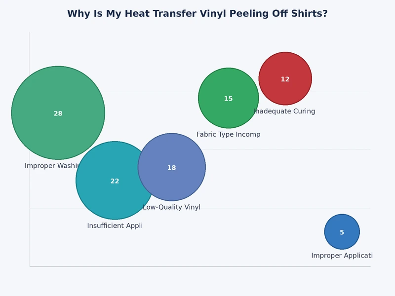 chart comparing HTV peel failure causes by percentage across application, care, and material variables