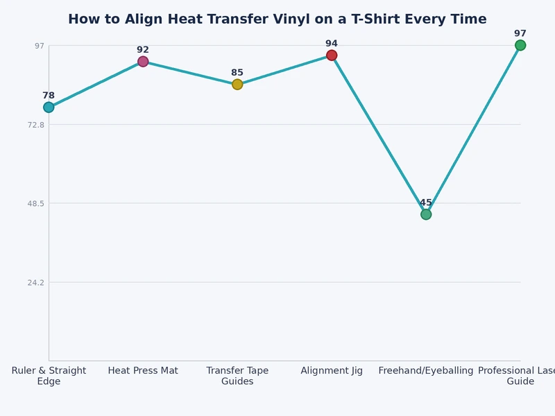 Chart comparing HTV centering methods by accuracy, speed, and cost for t-shirt printing