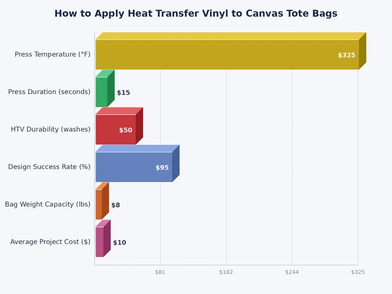 bar chart comparing HTV application temperature and press time settings across canvas weights and vinyl types
