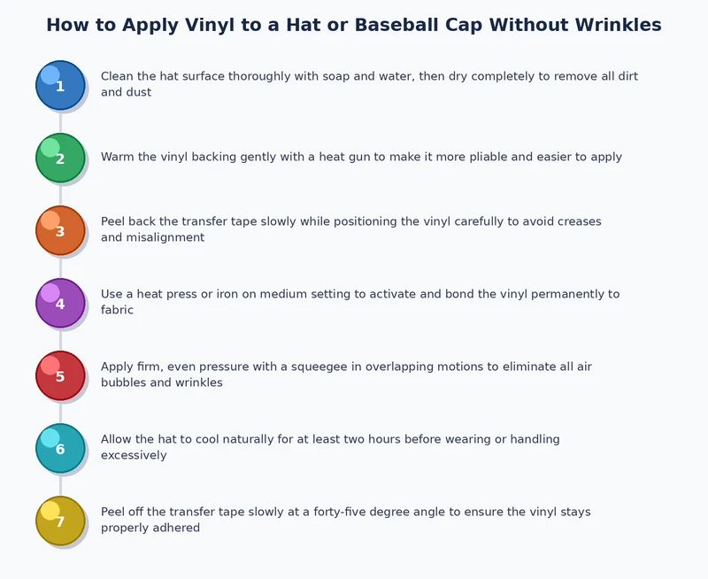 step-by-step diagram for segmented vinyl application on a baseball cap front panel