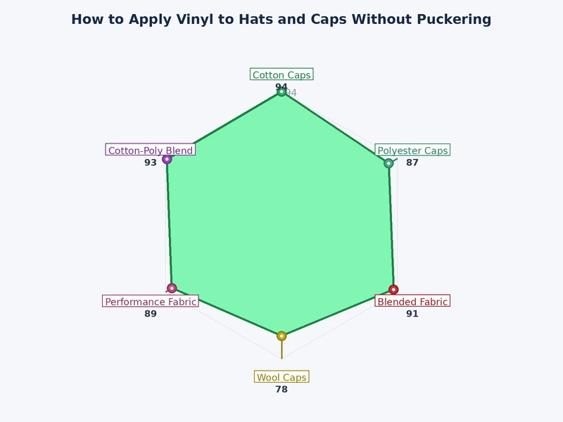 chart comparing hat styles by vinyl difficulty level and recommended HTV type