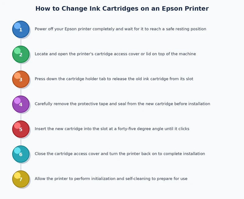 Process diagram showing the step-by-step workflow for changing Epson ink cartridges