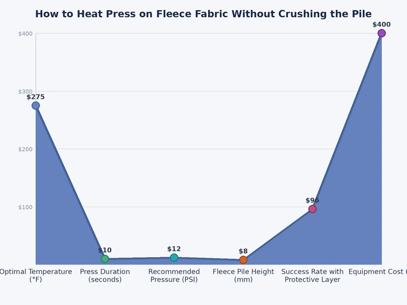 chart comparing heat press temperature pressure and dwell time settings for fleece cotton and polyester fabrics