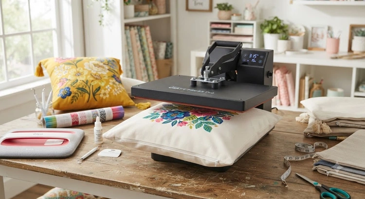 Heat press on pillows — applying HTV transfer to a polyester throw pillow cover