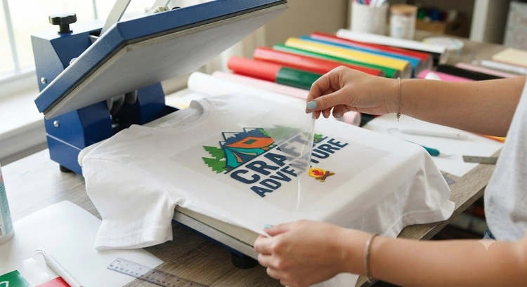 how to layer heat transfer vinyl multi-color t-shirt design showing three clean color layers