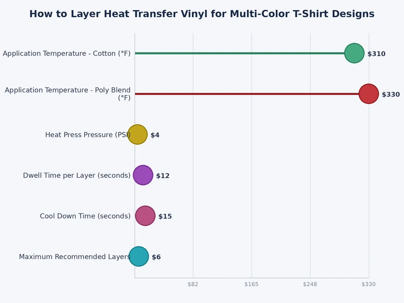 chart showing recommended press temperatures and dwell times by HTV layer count