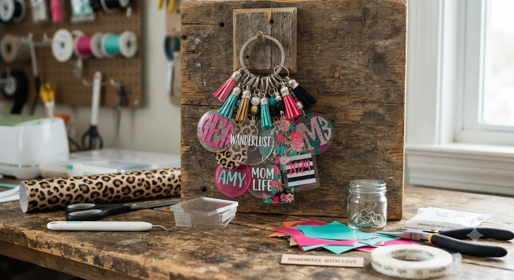 How to make vinyl keychains using a Cricut machine with permanent adhesive vinyl on acrylic blanks
