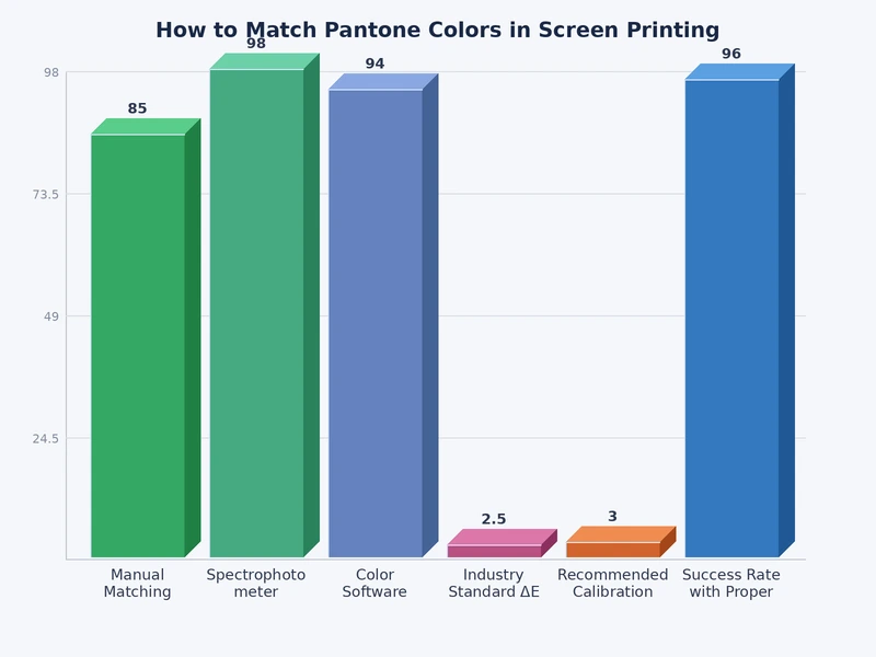 Delta-E accuracy chart comparing pantone color matching results across different mesh counts in screen printing
