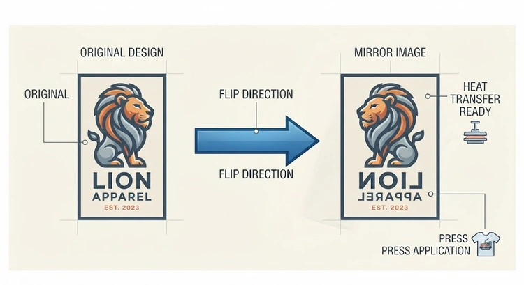 infographic summarizing mirror image requirements for six common heat transfer printing methods