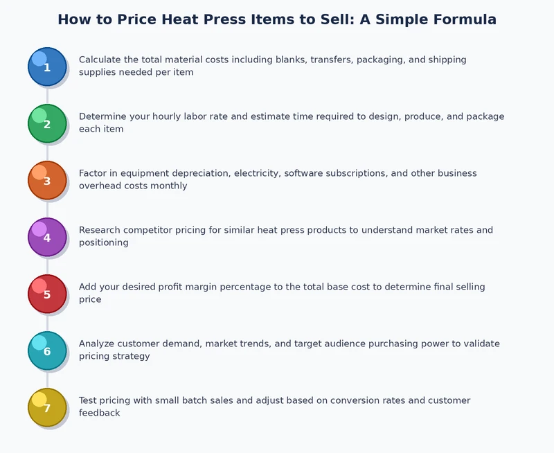 Heat press pricing formula breakdown showing cost components and markup multiplier tiers