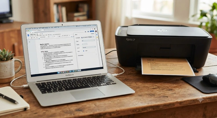 how to print from google docs — browser print dialog open with settings panel visible