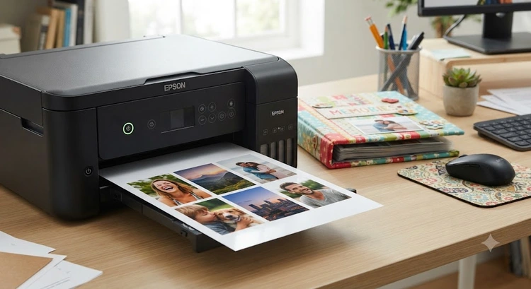 How to print multiple photos on one page using a 3x3 photo grid layout on a home printer