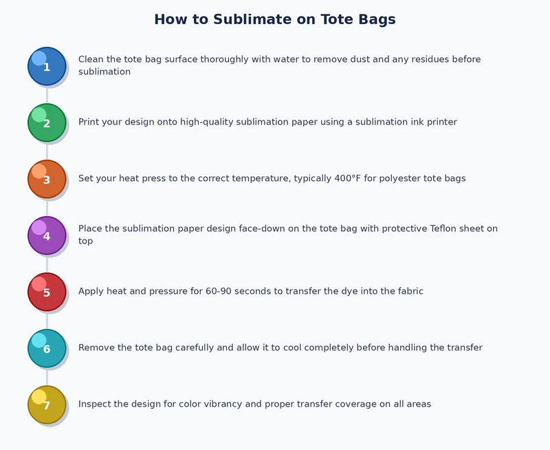 Process diagram showing the step-by-step workflow for how to sublimate on tote bags