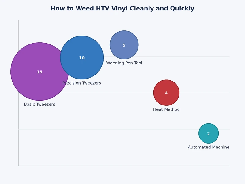 Bar chart comparing weeding difficulty across common HTV vinyl types including glitter, flock, and standard smooth