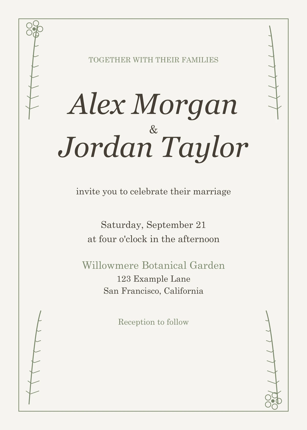 Printable modern vintage Ferns and Flowers wedding invitation